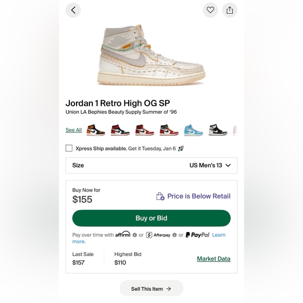 Nike Air Jordan 1 High Union LA Bephies Beauty Supply Summer of ‘96 - Size 13 - Picture 13 of 13